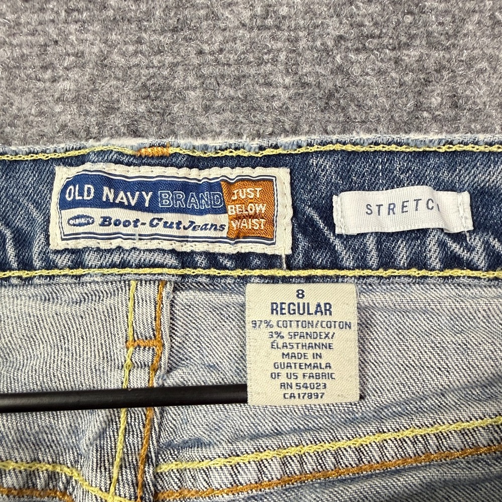 Vintage Old Navy Bootcut Jeans Sz 8 Mid Rise Stretch Below Waist Distressed Y2K - Picture 7 of 16